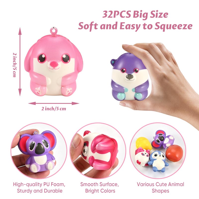 Goldge 32 Pcs Squishy Animal Keychains (Not Attached) - Colorful Party Favors  Goodie Bag  Pinata Stuffers  Classroom  Carnival Prizes  Treasure Box Toys For Kids (32 Pcs Squishy Animal Keychains) - Image 2