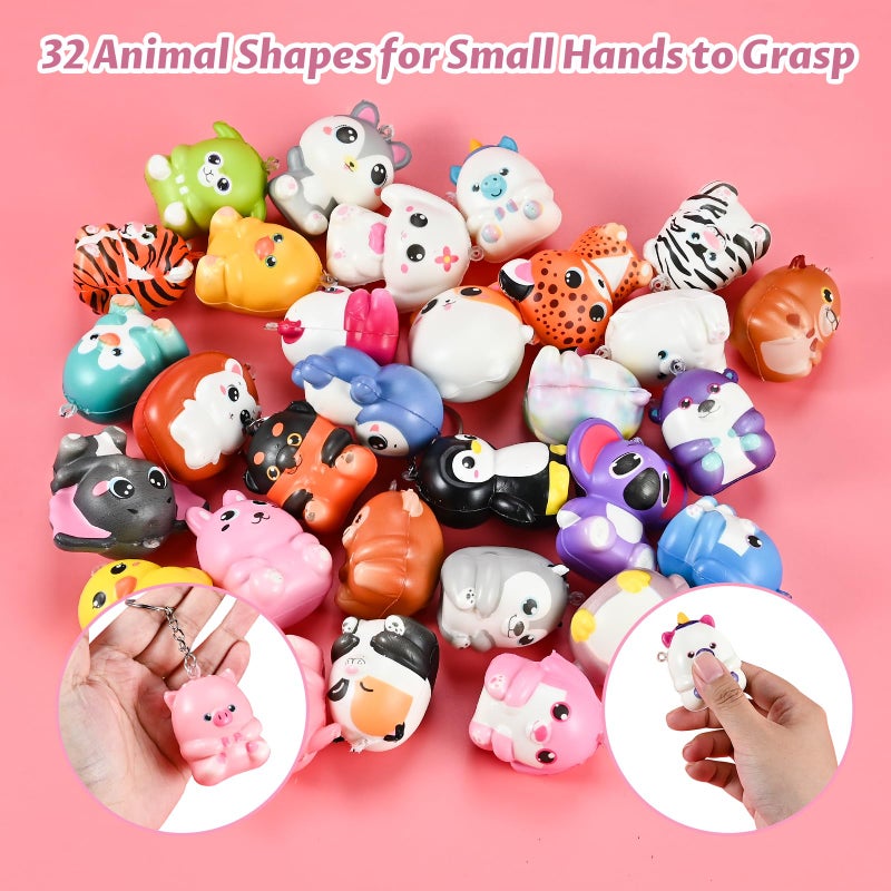 Goldge 32 Pcs Squishy Animal Keychains (Not Attached) - Colorful Party Favors  Goodie Bag  Pinata Stuffers  Classroom  Carnival Prizes  Treasure Box Toys For Kids (32 Pcs Squishy Animal Keychains) - Image 4