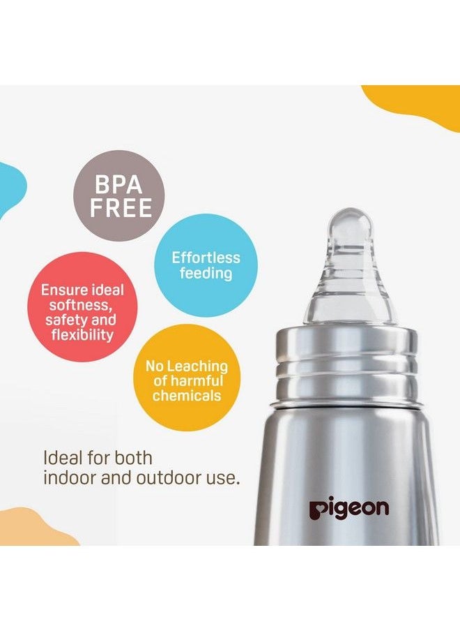 pigeon - Steel Baby Feeding Bottle For Kids Made Of Rust Free Stainless Steel Ergonomic Handle Anti Colic Nipple Slim Neck Steel Feeding Bottle 220Ml L Size - Image 1