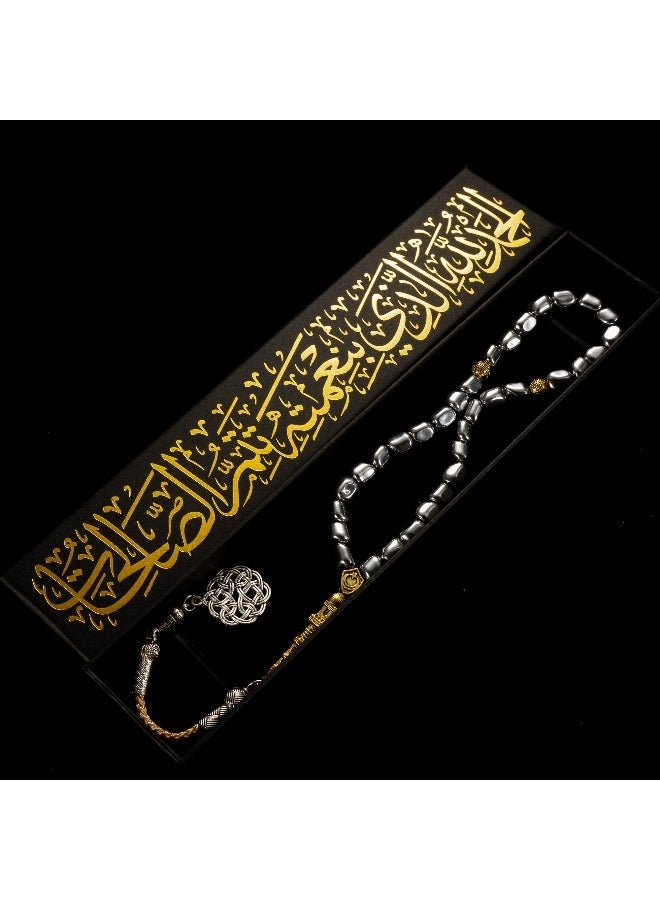 TranquilBeads 1 pc 33-Bead Black Hematite Worry Beads Bracelet, Metallic Gloss Finish, Handheld Stress Relief & Focus Accessory, Elegant Gift for Men & Women, Premium Gift Box Included - Image 2