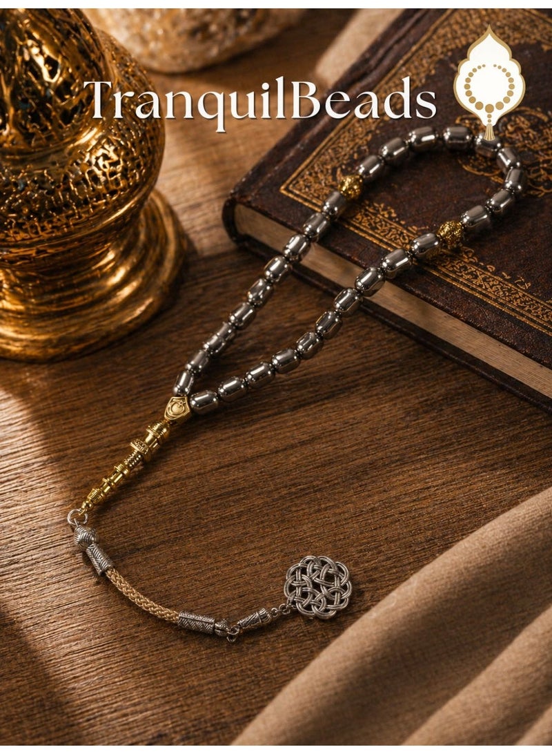 TranquilBeads 1 pc 33-Bead Black Hematite Worry Beads Bracelet, Metallic Gloss Finish, Handheld Stress Relief & Focus Accessory, Elegant Gift for Men & Women, Premium Gift Box Included - Image 1