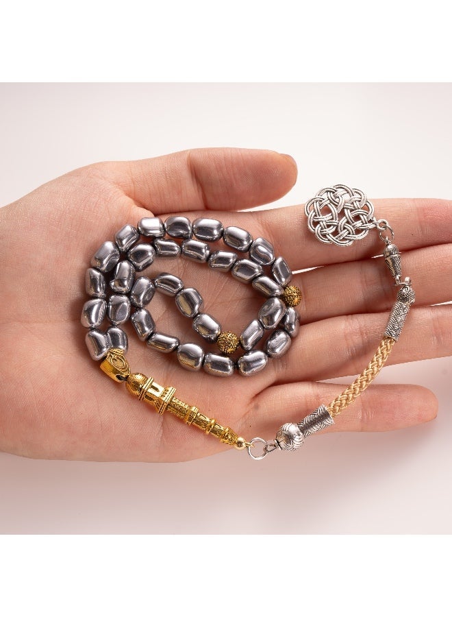 TranquilBeads 1 pc 33-Bead Black Hematite Worry Beads Bracelet, Metallic Gloss Finish, Handheld Stress Relief & Focus Accessory, Elegant Gift for Men & Women, Premium Gift Box Included - Image 3