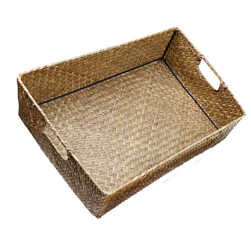 4Pcs Retro Hand-woven Seaweed Storage Basket Household Rectangular Sundries Organizer Storage Box for Home Clothes - Image 2