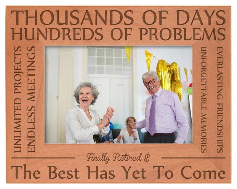 ThisWear Retirement Gift Finally Retired The Best Has Yet to Come Natural Wood Engraved 4x6 Landscape Picture Frame Wood - Image 1