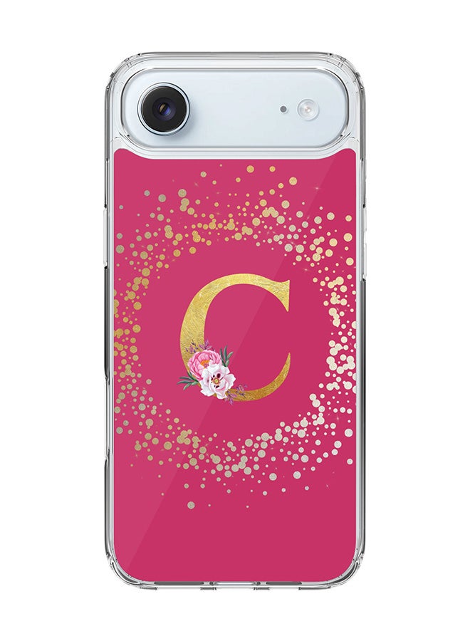 Stylizedd Classic Clear MagSafe Case for iPhone 17 Air , Hybrid Soft Case Flexible Edges Anti Drop TPU PC Gel Thin Transparent Cover [ Designed for iPhone 17 Air ] - Custom Monogram Initial Letter Floral Pattern Alphabet - C ( Deep Pink Rose )