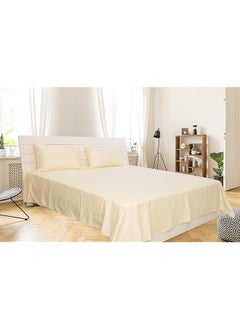 Hotel Linen Klub King Bed Sheet 3Pcs Set 100 Percent Cotton 250Tc Sateen 1Cm Stripe Size: 260X280Cm + 2Pc Pillowcase 50X75Cm Cream  - Image 1