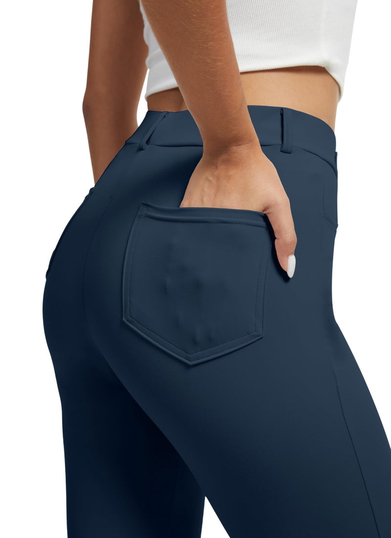VIMPEP Yoga Pants Women Straight Leg Pants with Pockets High Waist Stretchy Pull On Dress Slacks for Casual Lounge Office Work Petite/Regular 1202 33 Navy Blue L - Image 3