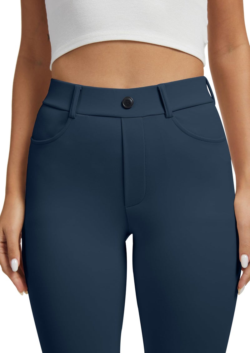 VIMPEP Yoga Pants Women Straight Leg Pants with Pockets High Waist Stretchy Pull On Dress Slacks for Casual Lounge Office Work Petite/Regular 1202 33 Navy Blue L - Image 2