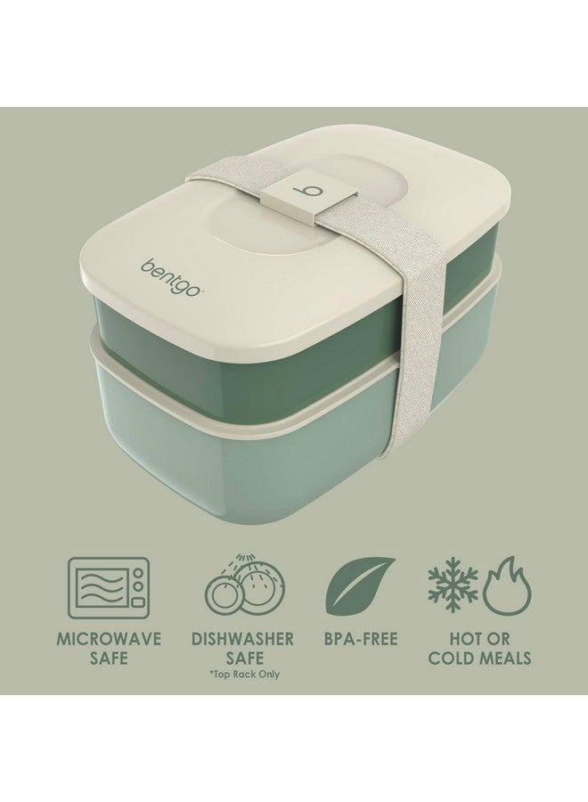 بنتجو بينتجو كلاسيك - صندوق بينتو للبالغين، صندوق غداء قابل للتكديس بثلاثة أقسام مع مجموعة أدوات قابلة للإزالة وحزام إغلاق، خالٍ من مادة BPA، حاوية طعام مثالية لتحضير الوجبات والعمل وأثناء التنقل (أخضر كاكي) - Image 3