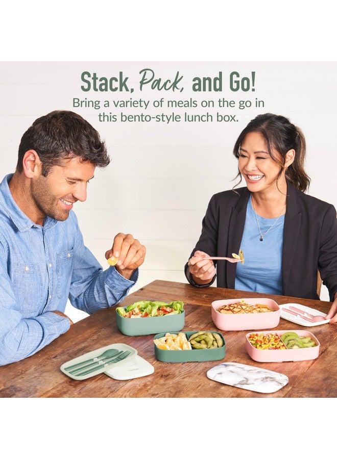 بنتجو بينتجو كلاسيك - صندوق بينتو للبالغين، صندوق غداء قابل للتكديس بثلاثة أقسام مع مجموعة أدوات قابلة للإزالة وحزام إغلاق، خالٍ من مادة BPA، حاوية طعام مثالية لتحضير الوجبات والعمل وأثناء التنقل (أخضر كاكي) - Image 4