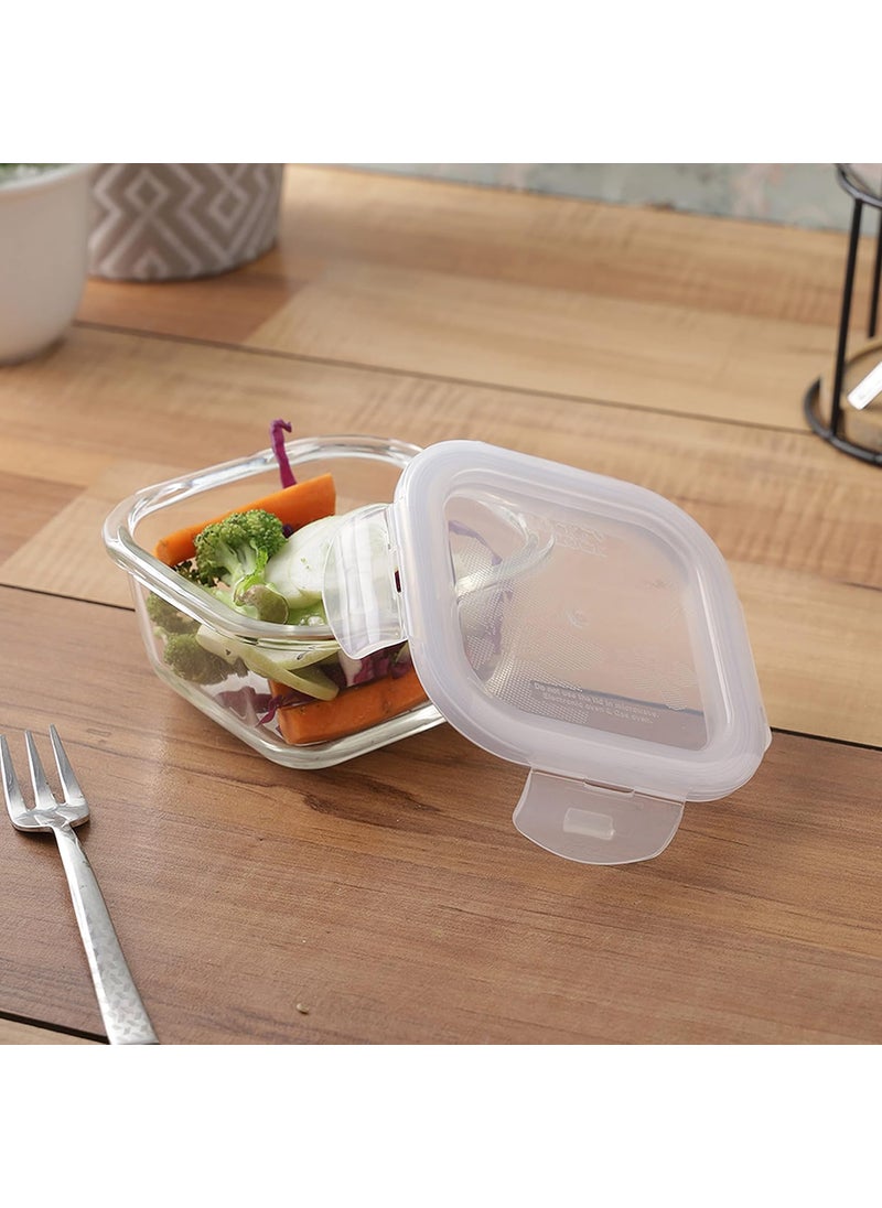 LOCK & LOCK Lock & Lock Euro Glass Square Food Storage Container, 300ml, Transparent, Set of 3 (LLG205) | Superior Borosilicate Glass Container | Stain Free, BPA Free, Leakproof | Airtight 4 Side Locking Lid  - Image 4