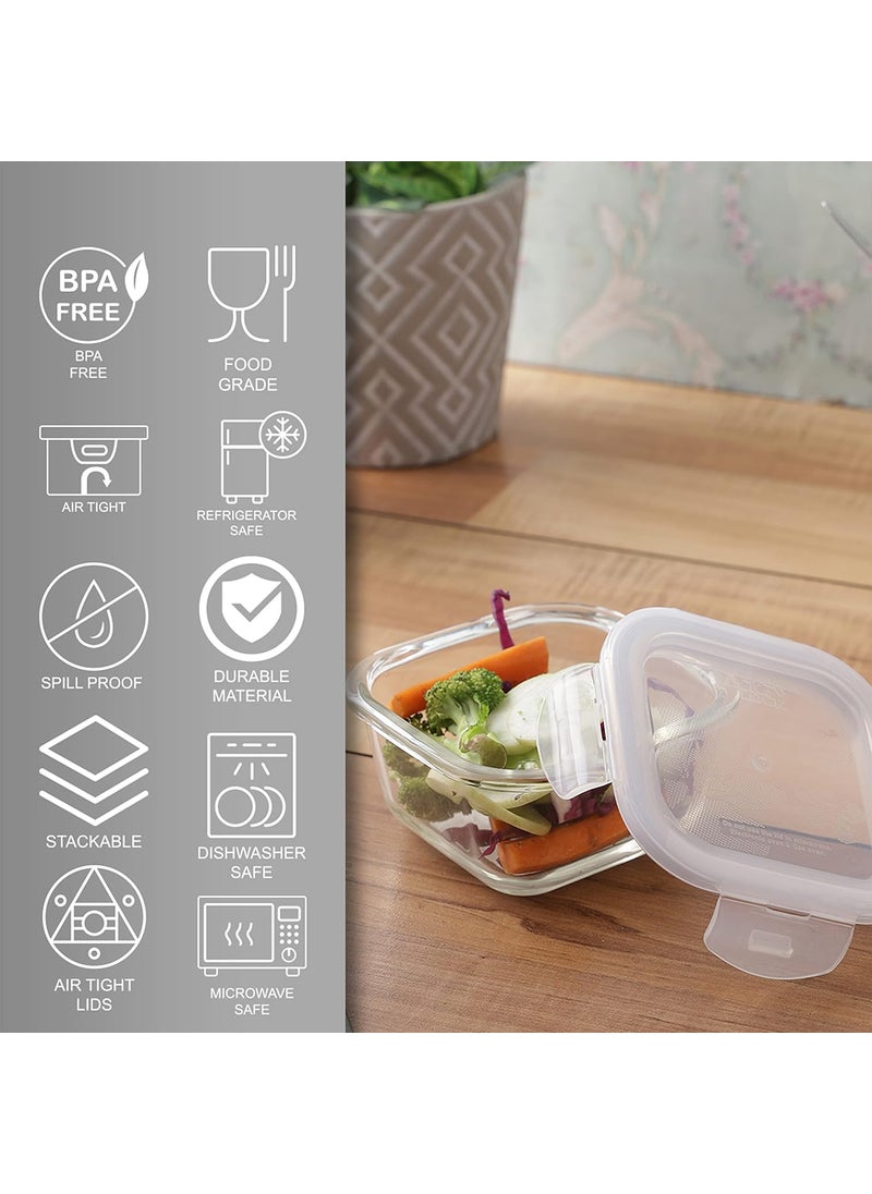 LOCK & LOCK Lock & Lock Euro Glass Square Food Storage Container, 300ml, Transparent, Set of 3 (LLG205) | Superior Borosilicate Glass Container | Stain Free, BPA Free, Leakproof | Airtight 4 Side Locking Lid  - Image 3