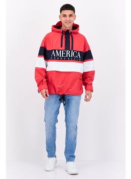 PERRY ELLIS Men Embroidered Logo Hooded Puffer Jacket, Red Combo  - Image 4