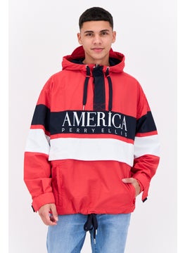 PERRY ELLIS Men Embroidered Logo Hooded Puffer Jacket, Red Combo  - Image 1