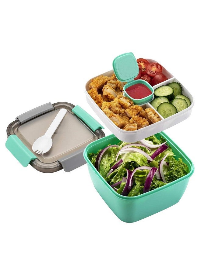 Clazkit Plastic Salad Lunch Box Container with Cutlery and Sauce Container with 5 Compartment Bento Style Tray Leak Proof Lunch Box for Food Snack Salad Home Office 1400Ml-Piegon, Multicolor - Image 2