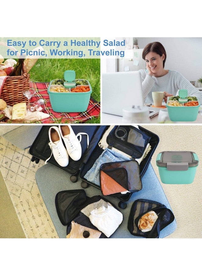 Clazkit Plastic Salad Lunch Box Container with Cutlery and Sauce Container with 5 Compartment Bento Style Tray Leak Proof Lunch Box for Food Snack Salad Home Office 1400Ml-Piegon, Multicolor - Image 4