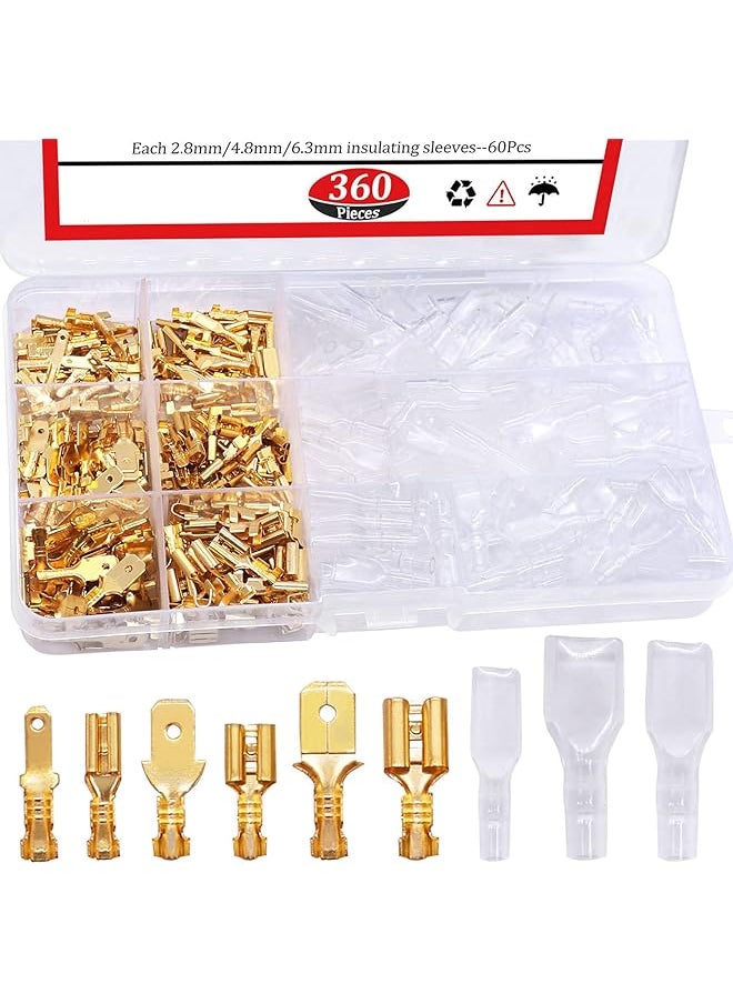 PROMASS promass 360Pcs 2.8/4.8/6.3mm Quick Splice Male and Female Wire Spade Connector Crimp Terminal Block Assortment Kit Golden with Insulating Sleeve forCar Audio Speaker  - Image 1