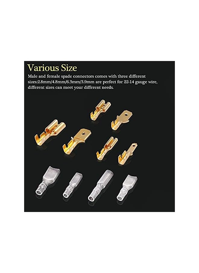PROMASS promass 360Pcs 2.8/4.8/6.3mm Quick Splice Male and Female Wire Spade Connector Crimp Terminal Block Assortment Kit Golden with Insulating Sleeve forCar Audio Speaker  - Image 4