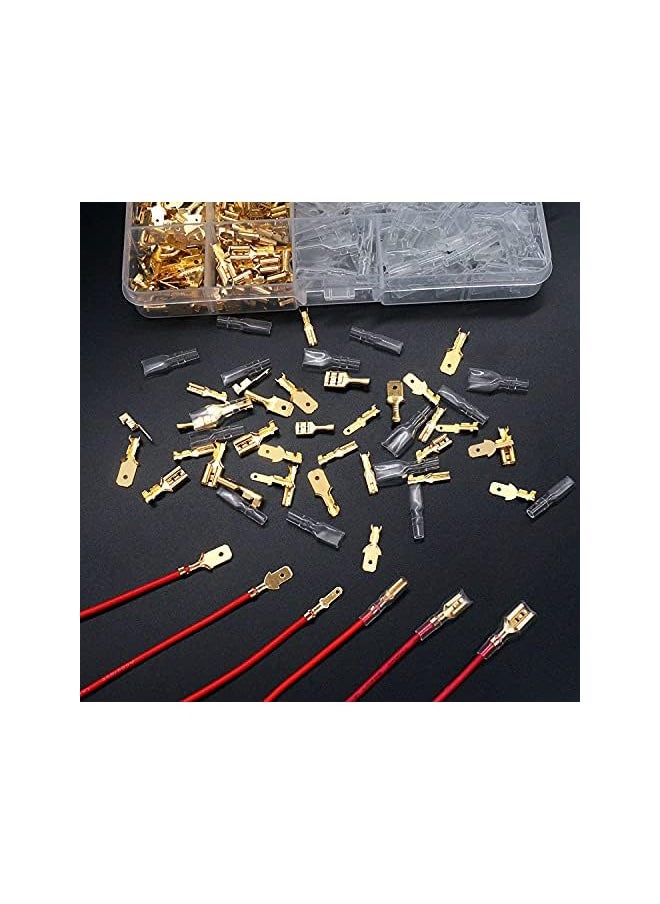 PROMASS promass 360Pcs 2.8/4.8/6.3mm Quick Splice Male and Female Wire Spade Connector Crimp Terminal Block Assortment Kit Golden with Insulating Sleeve forCar Audio Speaker  - Image 5