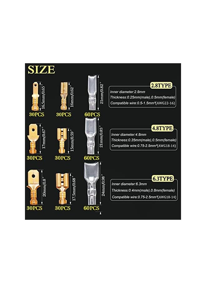 PROMASS promass 360Pcs 2.8/4.8/6.3mm Quick Splice Male and Female Wire Spade Connector Crimp Terminal Block Assortment Kit Golden with Insulating Sleeve forCar Audio Speaker  - Image 2