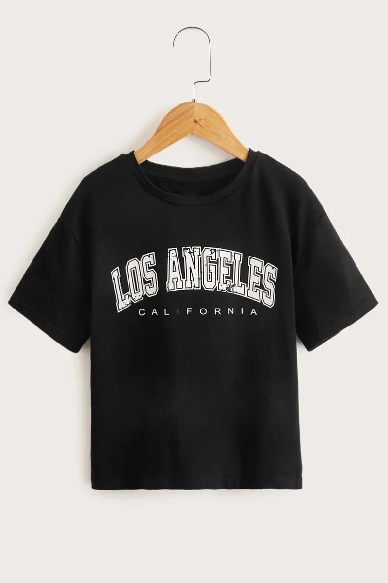 ONLYTRENDWEAR Kids Los Angles Cotton Tshirt 3-4 Years Old Black
