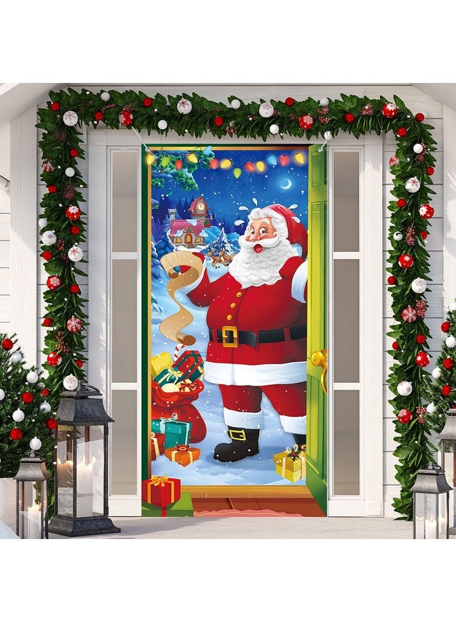 Irenare Christmas Door Cover Decoration Santa Backdrop Xmas Door Hanging Covers Christmas Eve Background Funny Santa Claus Banner Christmas Party Decorations Photo Booth For New Year Christmas 78 X 35.4 Inch - Image 1