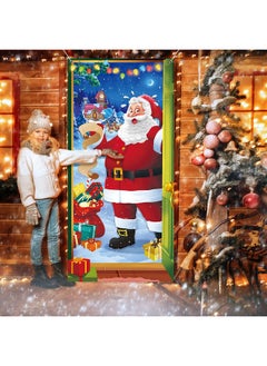 Irenare Christmas Door Cover Decoration Santa Backdrop Xmas Door Hanging Covers Christmas Eve Background Funny Santa Claus Banner Christmas Party Decorations Photo Booth For New Year Christmas 78 X 35.4 Inch  - Image 5