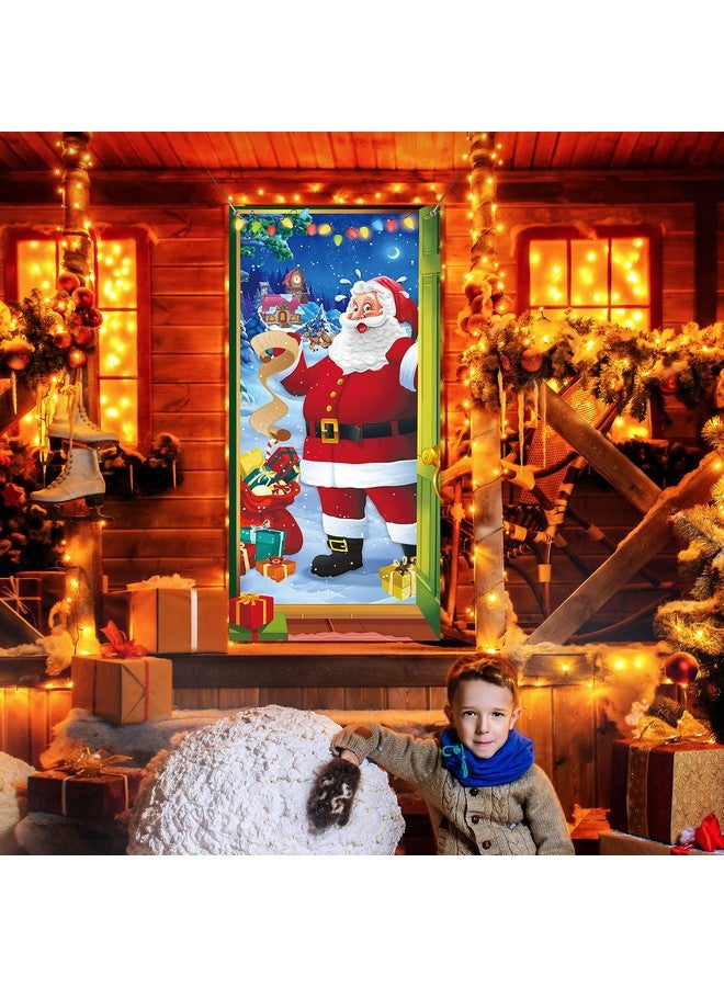 Irenare Christmas Door Cover Decoration Santa Backdrop Xmas Door Hanging Covers Christmas Eve Background Funny Santa Claus Banner Christmas Party Decorations Photo Booth For New Year Christmas 78 X 35.4 Inch - Image 4