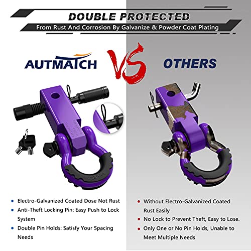 AUTMATCH Shackle Hitch Receiver 2 Inch - 3/4" D Ring Shackle and 5/8" Trailer Hitch Lock Pin, 45,000 Lbs Break Strength Heavy Duty Receiver Towing Kit for Off-Road Vehicle Recovery, Purple - Image 5