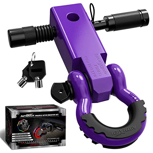 AUTMATCH Shackle Hitch Receiver 2 Inch - 3/4" D Ring Shackle and 5/8" Trailer Hitch Lock Pin, 45,000 Lbs Break Strength Heavy Duty Receiver Towing Kit for Off-Road Vehicle Recovery, Purple - Image 1