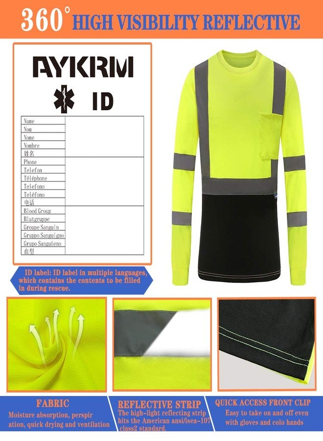 AYKRM High Visibility Shirts Safety T Shirt Reflective High Visibility hi vis Long Sleeve T Shirt (Yellow, XL) - Image 4