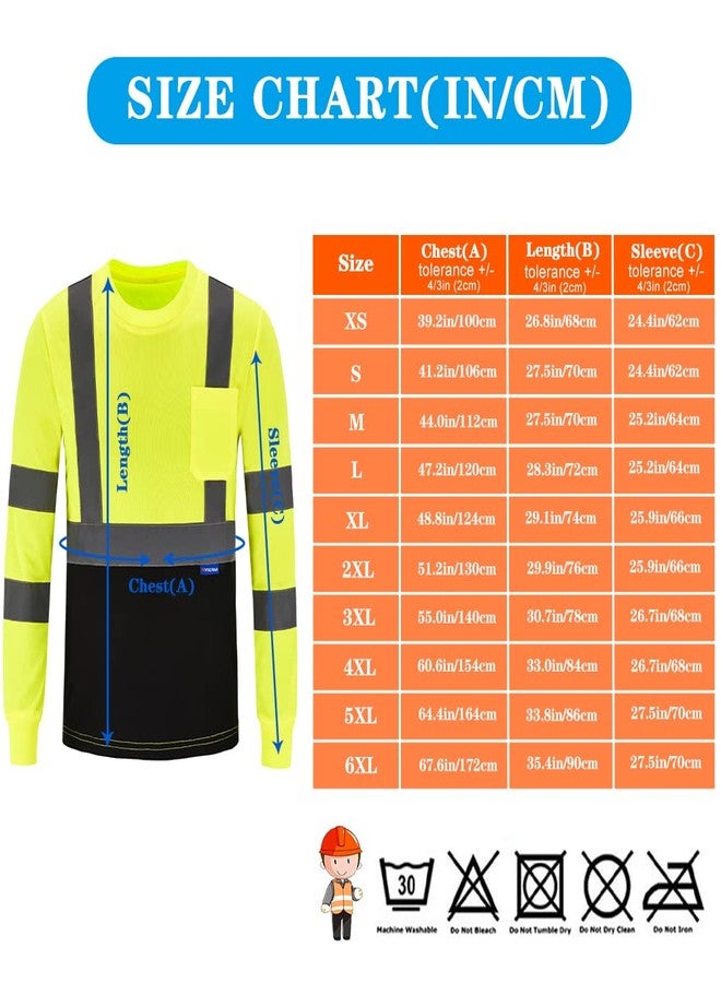 AYKRM High Visibility Shirts Safety T Shirt Reflective High Visibility hi vis Long Sleeve T Shirt (Yellow, XL) - Image 5