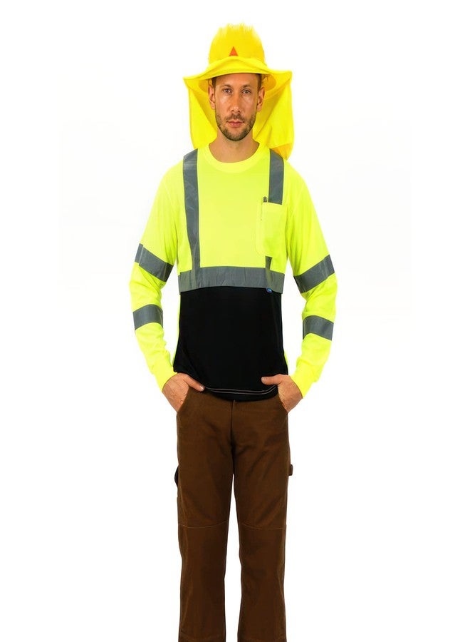 AYKRM High Visibility Shirts Safety T Shirt Reflective High Visibility hi vis Long Sleeve T Shirt (Yellow, XL) - Image 2
