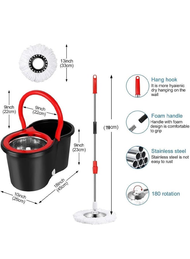 cleaning superstore Easy Spin Mop and Bucket Set 360-Degree Rotation 110 cm Stainless Steel Handle, Stainless Steel Handle & Wring Dryer Basket, 1 Ultra-Absorbent Reusable Head, For Home, Kitchen, & Office Use - Image 2