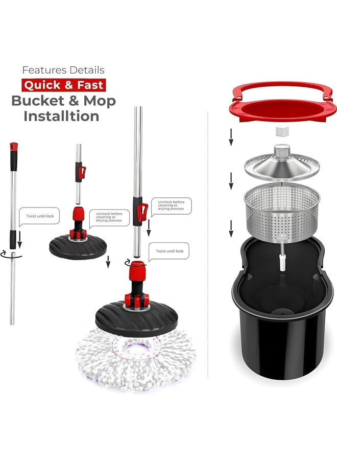 cleaning superstore Easy Spin Mop and Bucket Set 360-Degree Rotation 110 cm Stainless Steel Handle, Stainless Steel Handle & Wring Dryer Basket, 1 Ultra-Absorbent Reusable Head, For Home, Kitchen, & Office Use - Image 3