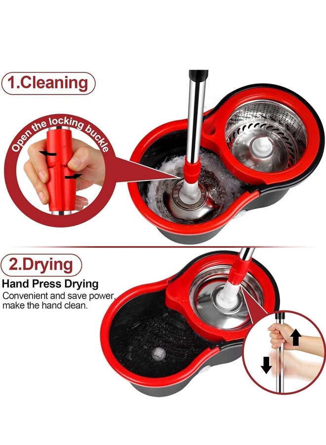 cleaning superstore Easy Spin Mop and Bucket Set 360-Degree Rotation 110 cm Stainless Steel Handle, Stainless Steel Handle & Wring Dryer Basket, 1 Ultra-Absorbent Reusable Head, For Home, Kitchen, & Office Use - Image 4