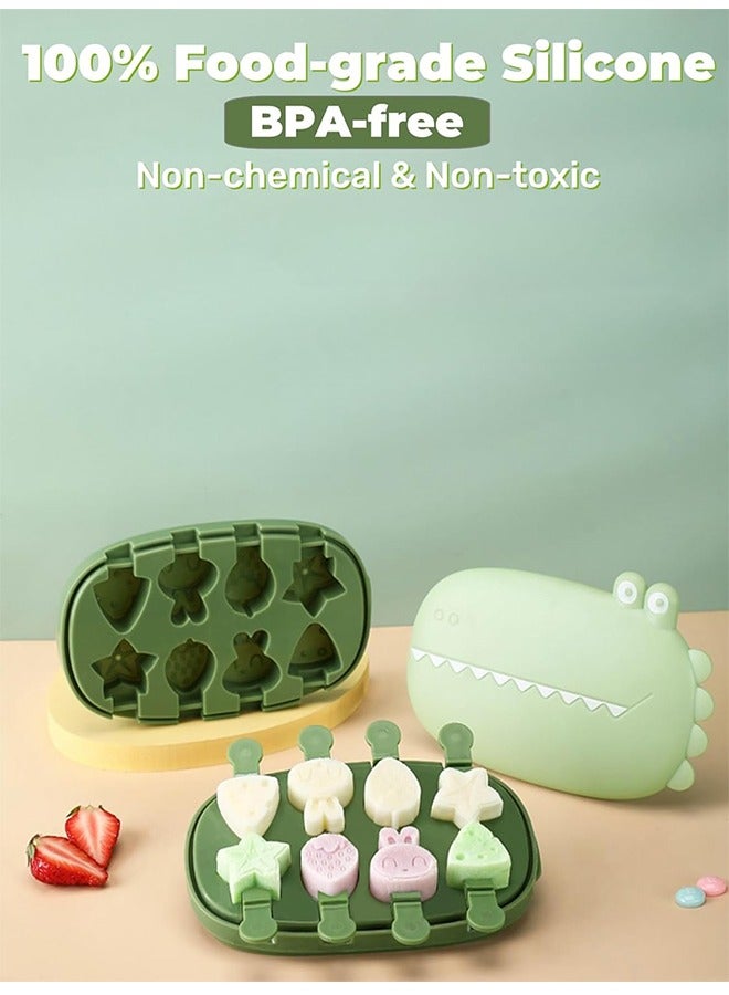 Silicone Popsicle Molds, Dinosaur Animal Small Mini Popsicles Molds, Fun Shaped Homemade Ice Popsicle Molds Set, BPA Free (Green-crocodile(8 pieces)) - Image 2
