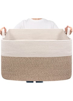 Goodpick Blanket Basket, Woven Baskets For Storage, Extra Large Storage Basket, Blanket Basket Living Room, Rectangle Cotton Rope Basket For Toys, Dirty Clothes, 23.6" X 15.7" X 13.8"  - Image 1
