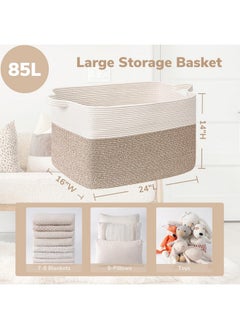 Goodpick Blanket Basket, Woven Baskets For Storage, Extra Large Storage Basket, Blanket Basket Living Room, Rectangle Cotton Rope Basket For Toys, Dirty Clothes, 23.6" X 15.7" X 13.8"  - Image 3