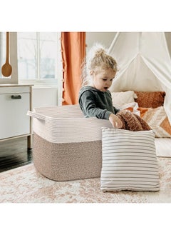 Goodpick Blanket Basket, Woven Baskets For Storage, Extra Large Storage Basket, Blanket Basket Living Room, Rectangle Cotton Rope Basket For Toys, Dirty Clothes, 23.6" X 15.7" X 13.8"  - Image 5