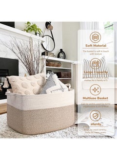 Goodpick Blanket Basket, Woven Baskets For Storage, Extra Large Storage Basket, Blanket Basket Living Room, Rectangle Cotton Rope Basket For Toys, Dirty Clothes, 23.6" X 15.7" X 13.8"  - Image 2