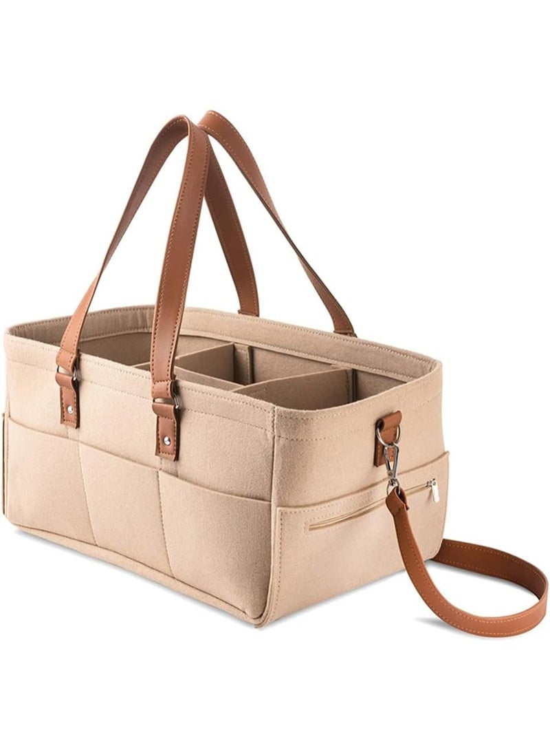 Baby Diaper Caddy, Organizer Nursery Storage Basket Diaper Tote Bag, Nappy Storage Bin for Car Travel (Beige), Khaki  - Image 1