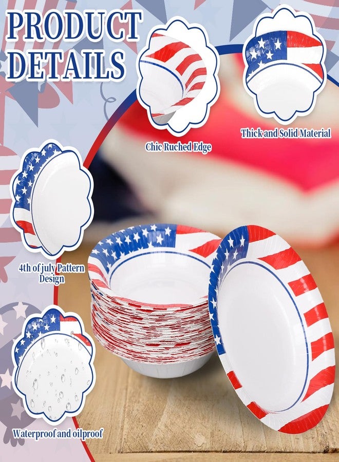 JarThenaAMCS 50Pcs Patriotic Paper Bowls 16 Oz 4th of July Party Bowls Blue White Stars American Flag Disposable Dessert Bowl for Independence Day Memorial Day Birthday Party Supplies - Image 3
