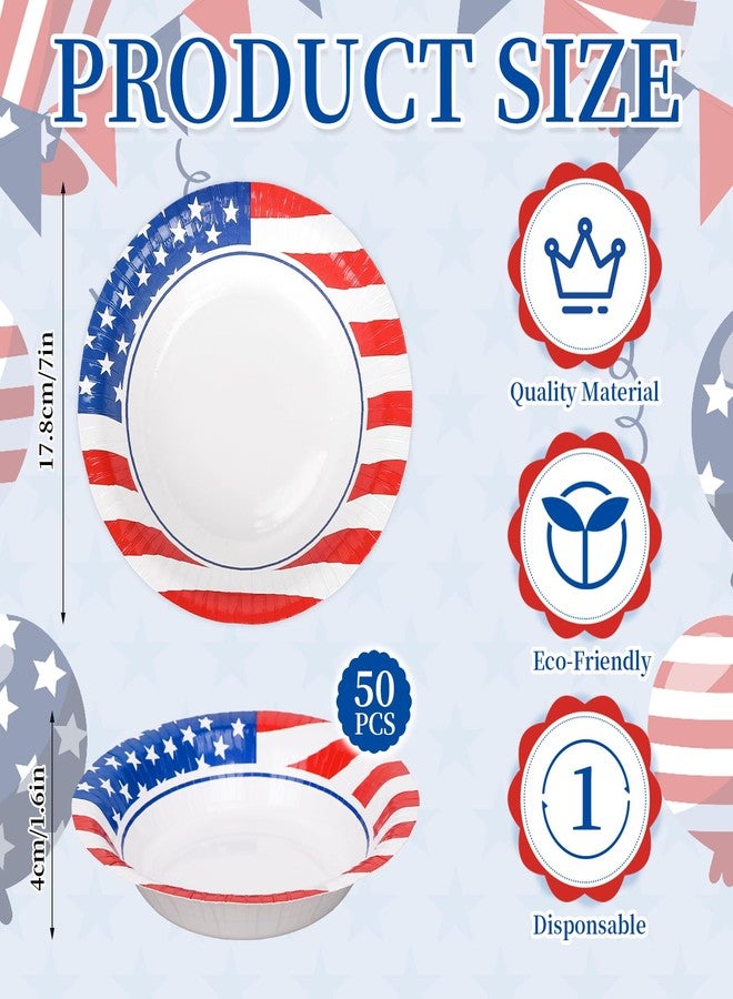 JarThenaAMCS 50Pcs Patriotic Paper Bowls 16 Oz 4th of July Party Bowls Blue White Stars American Flag Disposable Dessert Bowl for Independence Day Memorial Day Birthday Party Supplies - Image 2