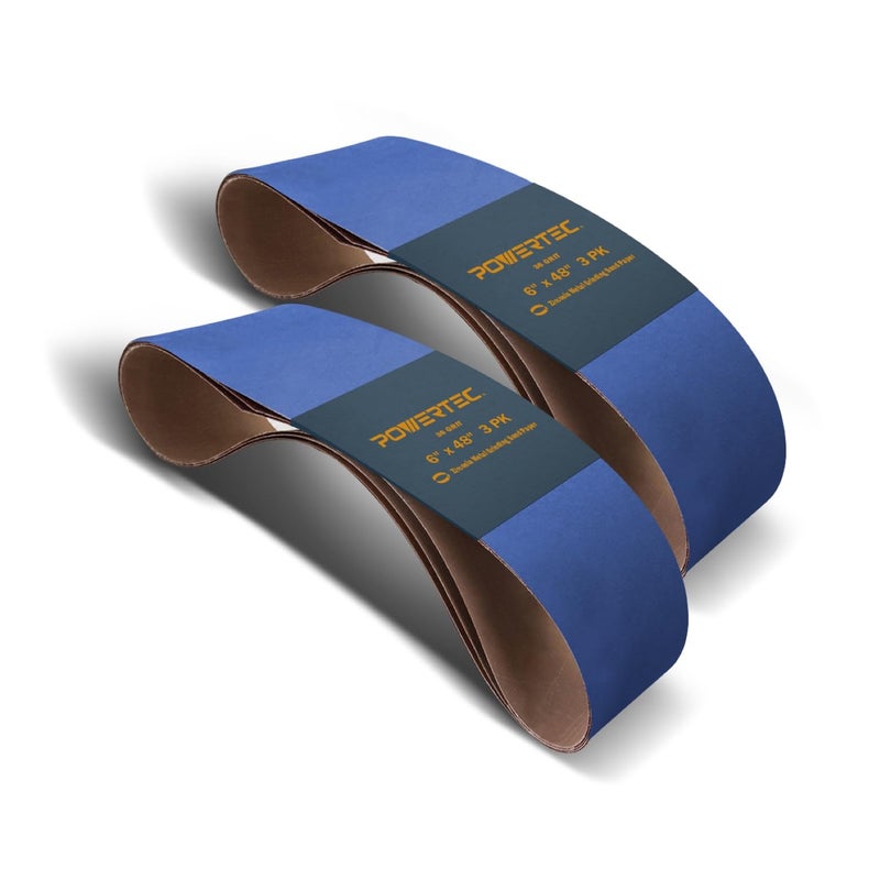 POWERTEC 6 x 48 Inch Zirconia Sanding Belts 6PK 36 Grit Belt Sander Sanding Belt for Bench Sander Belt and Disc sander Woodworking Paint Removal Metal Polishing 4648036Z3P2