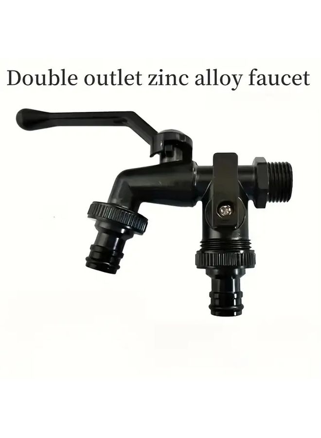 Dual Outlet Black Zinc Alloy Garden Faucet Single Hole Anti Freeze Wall Mounted - Image 5