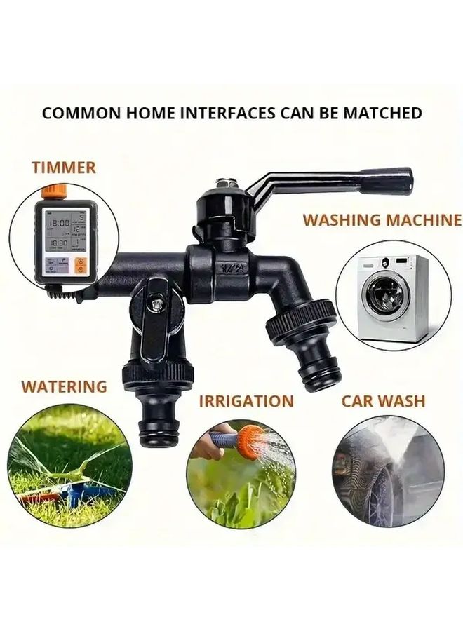 Dual Outlet Black Zinc Alloy Garden Faucet Single Hole Anti Freeze Wall Mounted - Image 4
