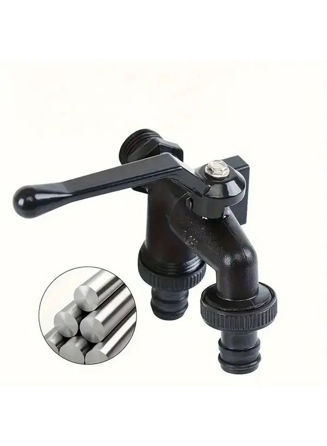 Dual Outlet Black Zinc Alloy Garden Faucet Single Hole Anti Freeze Wall Mounted - Image 1