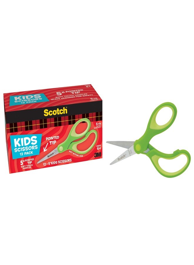 Scotch 5-Inch Soft Touch Pointed Kid Scissors, 12 Count Teacher Pack, Green, Pack of 6 - Image 1