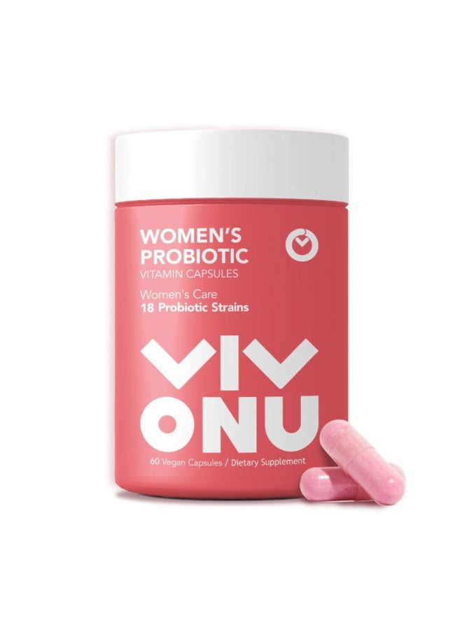 VIVONU Women’s Probiotic – 60 Billion CFUs with 18 Strains & Cranberry Extract – Supports Digestive, Immune & Vaginal Health – 60 Vegan Capsules - Image 1